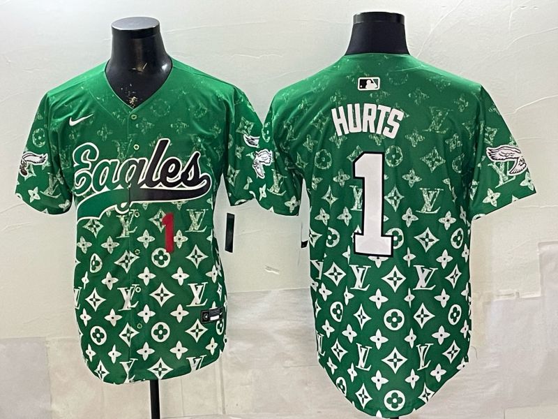 Men 2026 Philadelphia Eagles #1 Hurts Green Nike Limited NFL Jersey style 0002